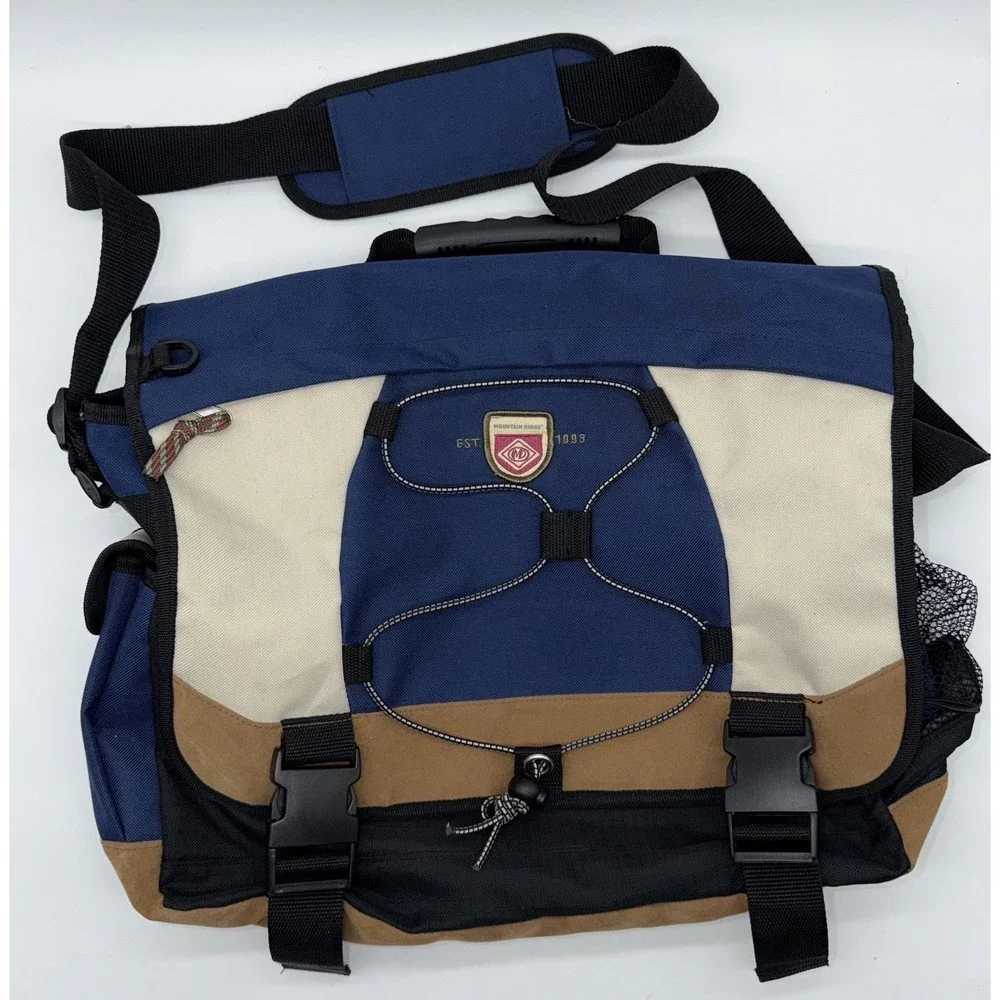 Mountain Ridge Messenger Laptop Bag Blue Tan Black Shoulder Travel